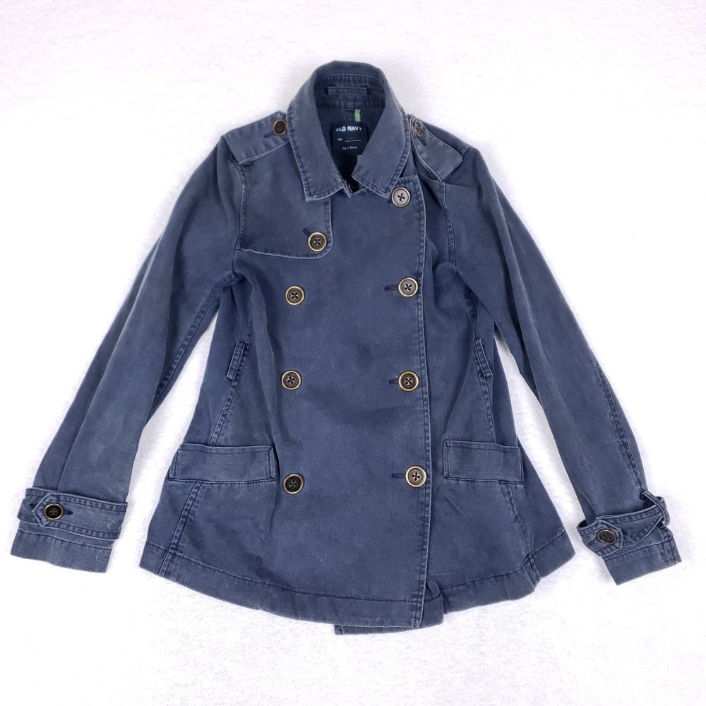 Old Navy Double Breasted Utility Jacket Small Faded‎ Blue Military Style Cotton